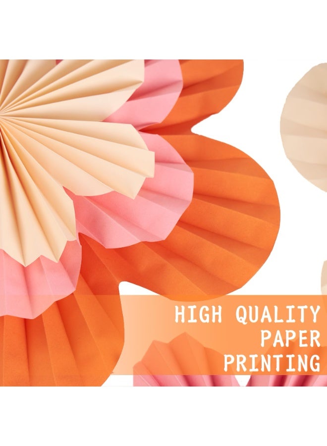 موردلي زينة زهور ورقية ربيعية، زينة حفلات أعياد ميلاد برتقالية، مراوح ورقية برتقالية وردية، ديكور جداري للفصول الدراسية، ديكورات حفلات استقبال مولود جديد. - Image 5